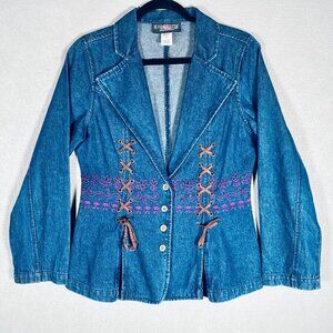 Vintage Pyramid Collection Denim Jacket Womens S Cottage Costal Cowgirl Corset